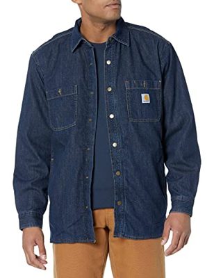 Carhartt Relaxed Fit Denim Fleece Lined Snap-Front Shirt Maglietta con Bottoni