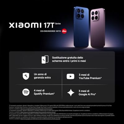 Xiaomi 17T 512 GB a 599,90! Buongiorno! La versione con 12 GB di RAM e 512 GB di memoria, teleobiettivo Leica 5x e batteria da 6500 mAh: di listino costa 799,90, oggi la vende Amazon a 200